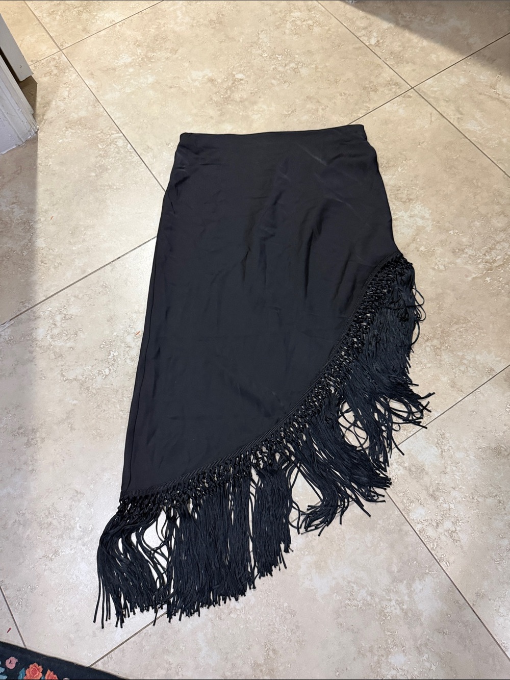 Rachel Zoe Black Asymmetrical Fringe Skirt